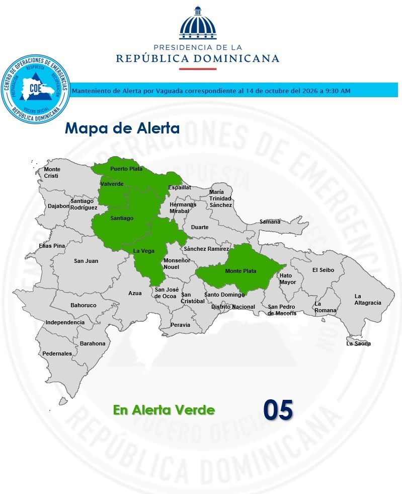 COE mantiene cinco provincias en alerta verde por lluvias y fuertes vientos COE mantiene cinco provincias en alerta verde por lluvias y fuertes vientos