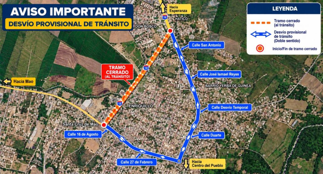 MOPC anuncia desvío temporal del tránsito en la avenida Benito Monción de Mao MOPC anuncia desvío temporal del tránsito en la avenida Benito Monción de Mao